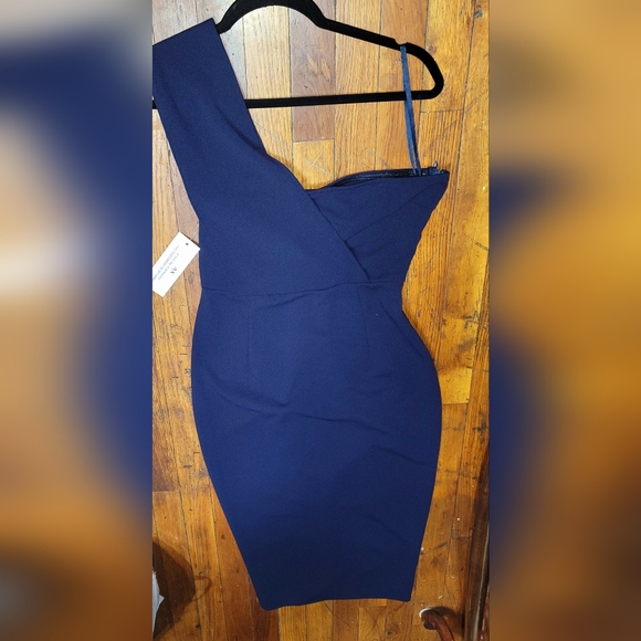 AX París streth slitted darte zipperet sleveless asymmetriecal neckline  blue 6 - Picture 3 of 15